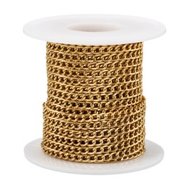 Boutigem 10M Aluminium Curb Chains 5x3.5x1mm Metal Oval Link Chains with Spool for DIY Crafts Jewelry Making Clothing Decor Men Women,Golden