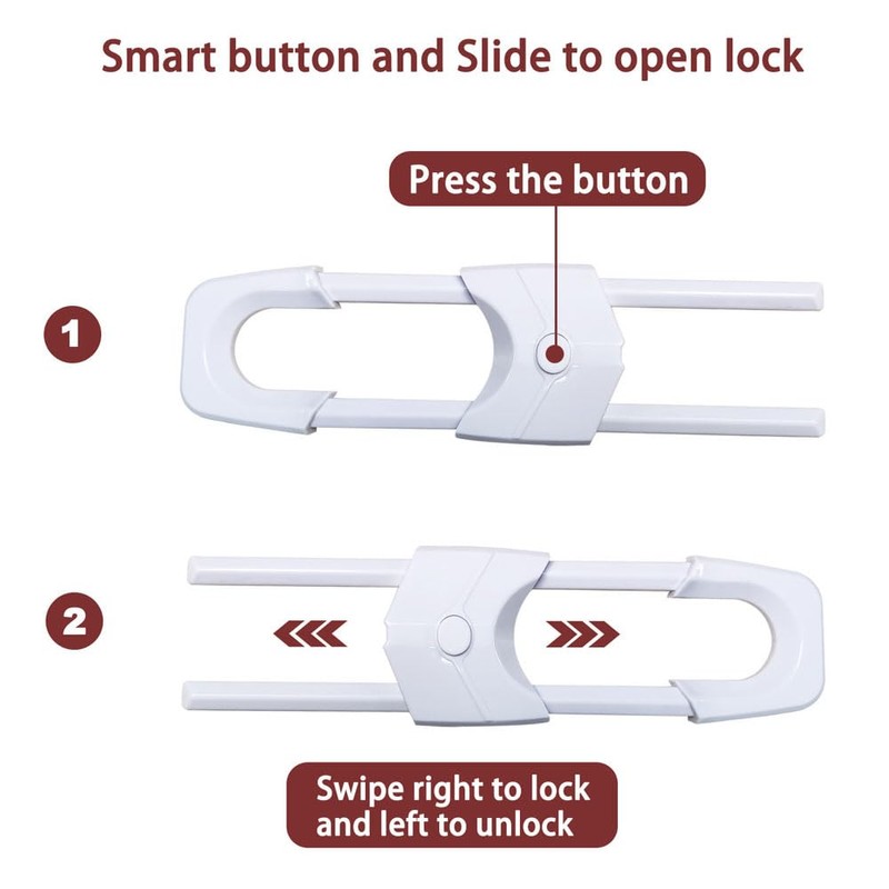 Qtopun 6-Pack U-Shaped Cabinet Locks, Adjustable Sliding Drawer Locks for