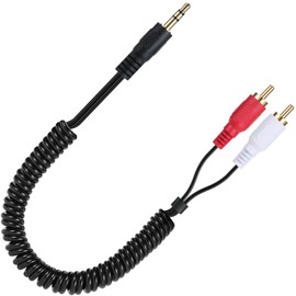 Tunghey Coiled DC 3.5mm to RCA Adapter Cable, TRS to 2RCA Stereo Audio Spiral Cable, MAX Stretch 0.8M