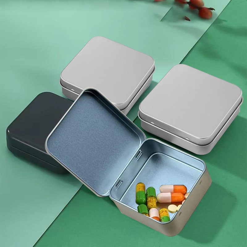 6PCS Square Metal Empty Tins,Metal Empty Hinged Tins Containers For