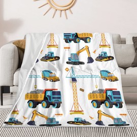 Construction Truck Blanket Boys Excavator Plush Throw Blanket Soft Fuzzy Flannel Tractor Blanket for Bed Couch Sofa Decor Blankets Trucks Car Lover Toddler Kids Blankets Gifts 60"x50"