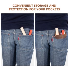 RingSun Genuine Leather Pocket Protector for Men, Durable Pocket Tool Pouch, Jeans Shirts Pocket Protector for Tools Pens