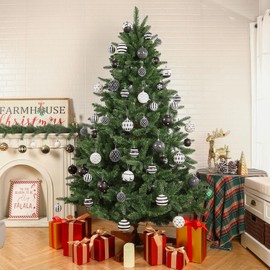 SHareconn 80mm Christmas Balls Ornaments,12PCS Colored Shatterproof Plastic Decorative Hanging Tree Decorations Baubles Set for Xmas Tree Holiday Party Wedding Decoration with Lanyard,Black&White