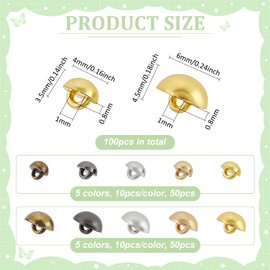 FINGERINSPIRE 100PCS Mini Domed Mushroom Alloy Buttons 5 Colors 4x3.5mm/6x4.5mm Micro Alloy Sewing Dome Buttons with 1 Hole Small Half Round Shank Blazer Buttons for DIY Craft Sewing Small Clothing