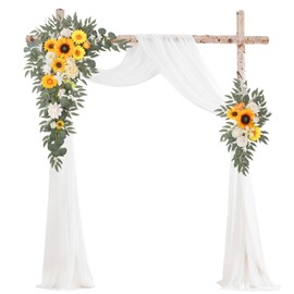 BASIMAN Arch Flowers with Drapes Kit (Pack of 3) for Wedding Ceremony Arbor and Reception Backdrop Decoration Wedding Welcome Signs Floral Birthday Party Decoration(Sunflower)