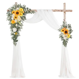 BASIMAN Arch Flowers with Drapes Kit (Pack of 3) for Wedding Ceremony Arbor and Reception Backdrop Decoration Wedding Welcome Signs Floral Birthday Party Decoration(Sunflower)