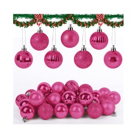 NiCoLa Christmas Ball Ornaments 36PCS Mini Christmas Baubles with Hanging Loop for Christmas Xmas Tree, Home Party Decor (Hot Pink)