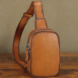 FEIGITOR Genuine Leather Small Sling Bag for Women Sling Backpack Purse Crossbody Bag - Brown