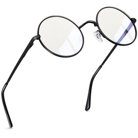 Joopin Round Blue Light Glasses Women Men, Metal Circle Blue Light Blocking Glasses Computer Gaming TV Circular Clear Glasses UV400 (Black)
