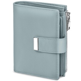 Faneam Ladies Purse RFID Blocking Small Purses for Women Leather Compact Bi-fold Wallet Credit Card Purses with Zipper Coin Pocket, ID Window, 12 Card Slots (Blue)