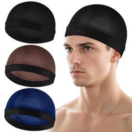 3Pcs Wave Cap Silky Satin Sleeping Shower Caps Soft Breathable Hair Wrap Hair Bonnet Elastic Band Caps for Sleep Unisex Beanie Cap Beanies Hats Shower for Men Women Athletes Hip-hop Lovers