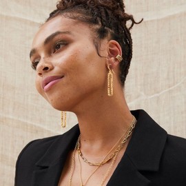 YKKZART Gold Dangle Earrings for Women 14k Gold Plated Hammered Rectangle Dangle Earrings Geometric Drop Earrings for Women