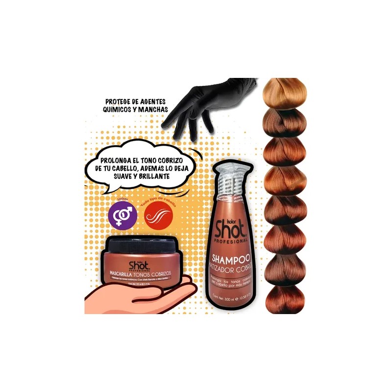 Kit Matizador Cabello Cobrizo Nefertiti Shampoo Mascarilla