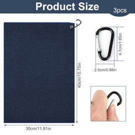 CAIXIANGYU 3er Pack Mikrofaser Golf Reinigungstücher mit Karabinerhaken, 40x30 cm - Hochsaugfähig, Schnelltrocknend, Geruchsfrei mit Waffelmuster - Golf Zubehör (Marineblau)