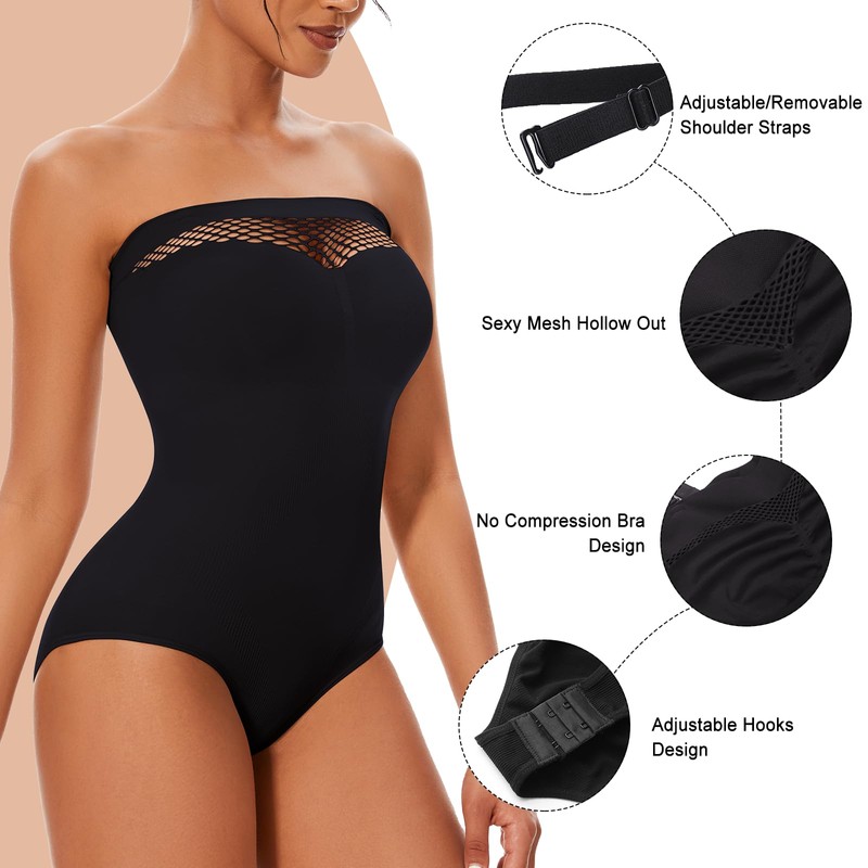 ciksob - Body moldeador sin tirantes para mujer, sin costuras,