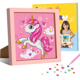Genius maker Diamond Art Kits with Frame, Unicorn Diamond Art Kits, Diamond Gem Art for Girls Boys, Diamond Dots Arts and Crafts for Girls Ages 4-8-12, Painting for Home Wall Decor 7x7inch