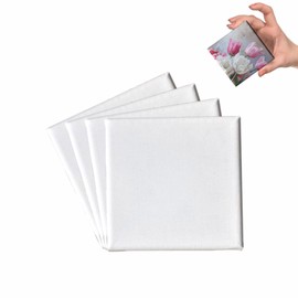 Small Canvas Wooden Artist Mini Framed Canvas White Square Blank Plain Stretched Canvases Art Boards Perfect For Acrylic & Water Based Painting Pencil Chalks Craft Drawing Home Decoration 7 x 7cm(4Pc)