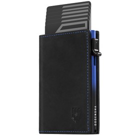 DODENSHA MagSnap Men's Wallet I Slim Wallet with Coin Compartment I Wallets for Men for 10+ Cards I Magnetic Closure Wallet Men's Slim I RFID Protection, blue-black