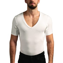 TopDry Men’s Undershirts - Sweatproof Shirts Men with Underarm Sweat Pads - White (US, Alpha, Large, Regular, Regular, White)