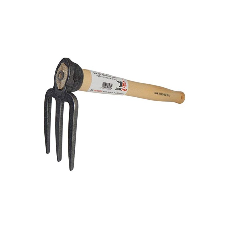 SHW-FIRE 3-prong hook and double hoe, wide and heart leaf