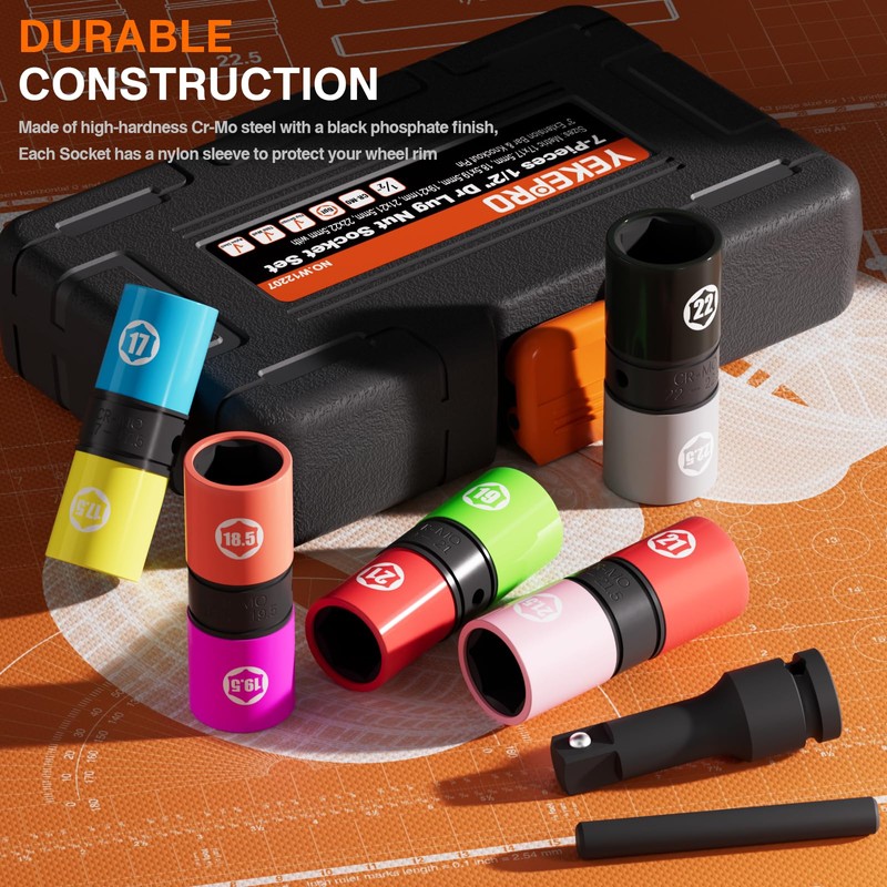 1/2-Inch Drive 7pc Half Size Lug Nut Flip Socket Set,