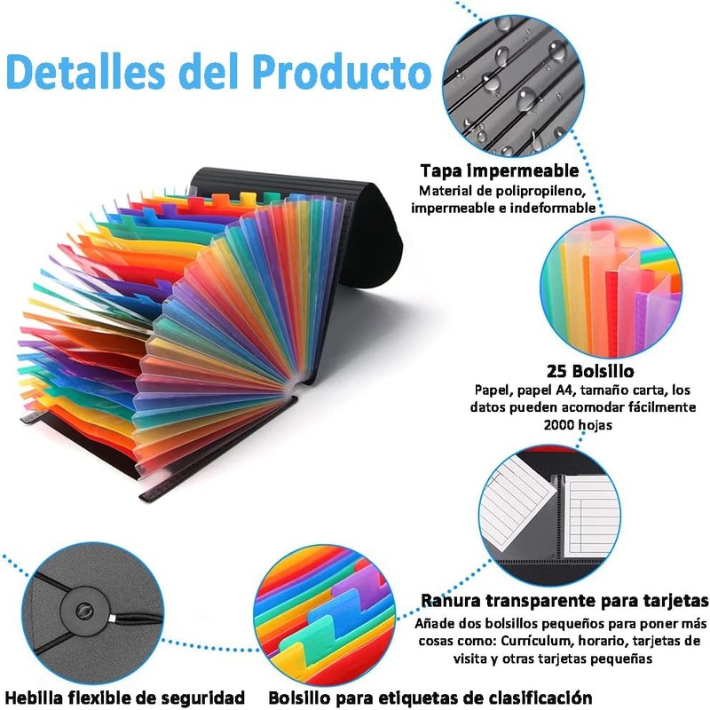 Organizador de Archivos de Acordeón, Carpeta Expansible 25 Compartimentos