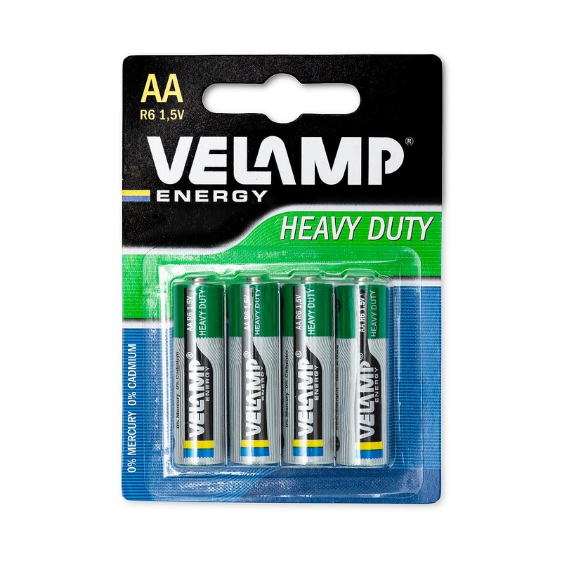 Velamp R6/4BP Pila Zinco Carbone Stilo R6 AA, 1.5V, Verde