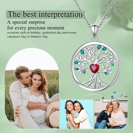 SHAOAN Red Heart Tree of Life Pendant Necklace for Women, 925 Sterling Silver Family Tree Necklace Jewelry Gift for Mom Wife Birthday Christmas, 21.5mm, Sterling Silver, Cubic Zirconia