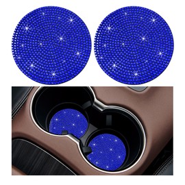 Ziciner 2PCS Bling Car Cup Holder Coaster, 2.73 Inch Anti-Slip Cup Insert Coasters, Crystal Rhinestone Auto Drink Cup Mat, Universal Interior Decor Car Accessories for Women Girls (Blue)
