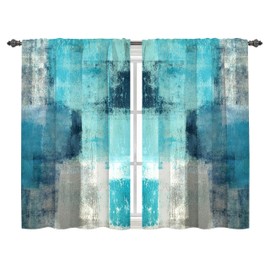 Worltoldb Teal Abstract Grey Kitchen Curtains Cafe Curtains for Bathroom Dining Room Living Room Pocket Turquoise Window Drapes 2 Panels Set 28"x36"