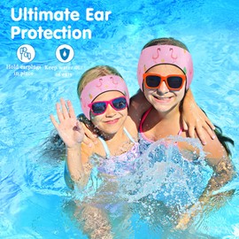 HeySplash Swimming Headband, Swimming Earplugs Ear Band Swimmer Ear Protection Kids Ear Plugs, Neoprene Ear Guard for Kids Toddlers, Keep Water Out and Hold Earplugs in, S, Pink Flamingo
