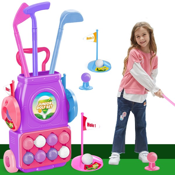 TOY Life Pink Golf Clubs for Girls - Girls Golf Set for Toddlers - Girls Sports Toys - Indoor & Outdoor Toys for Girls - Golf Game for Girls - Birthday Gifts for Girls Ages 2 3 4 5 6