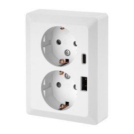 Flush-Mounted Double Socket, USB-A, USB-C, All-in-One, Series C1 Matte White
