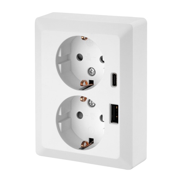 Flush-Mounted Double Socket, USB-A, USB-C, All-in-One, Series C1 Matte White