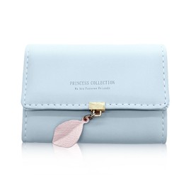 XQMMGO Women's Small Purse, PU Leather, Mini Purse, Leaf Pendant, Wallet, ID, Card Sleeves (Pink), blue, Classic