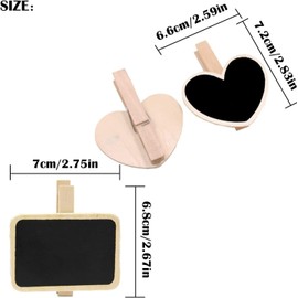 LATRAT Pack of 30 Wooden Board with Clip, Mini Small Blackboard Memo Board, Mini Wooden Chalkboard Clips, Blackboard Clips, Photos Place Cards Memo Clips for Wedding, Birthday Party Decoration