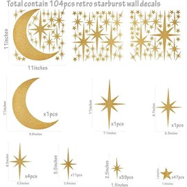 Retro Starburst Wall Decals Star Wall Stickers Atomic Star Wall Decals Star Wall Decals Girls Room Wall Decals Peel and Stick Moon Wall Decals - Color: Retro Starburst -Vintage Gold