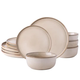 AmorArc Stoneware Dinnerware Sets,Round Reactive Glaze Plates and Bowls Set,Highly Chip and Crack Resistant | Dishwasher & Microwave Safe Dishes Set,Service for 4 (12pc)