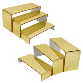 CRAFTIFANO Acrylic Display Risers 2 Sets 3 Tier Cupcake Stand for Dessert Jewelry Pop Figures Shelves Retail Shoe Showcase (Gold)