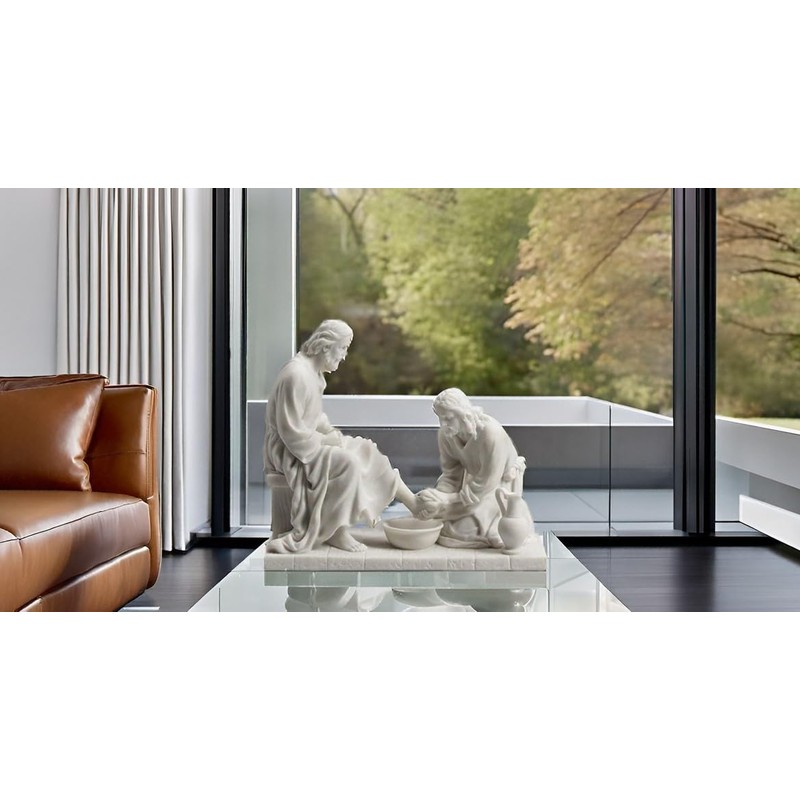 JFSM INC. Exquisite Jesus Washing Disciples Feet Resin Statue Marble
