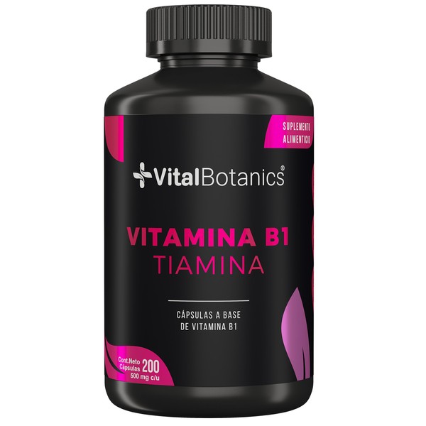 Vitamina B1 / Tiamina y Curcuma. Con 200 capsulas de 500mg (Más de 6 meses). VitalBotanics. Multivitaminico, Suplementos Alimenticios. Libre de Gluten y Aditivos. Apto Dieta Keto.