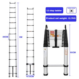 Telescoping Ladder with Hooks, 16.5FT One Button Retraction Aluminum Telescopic Extension Extendable Ladder, Folding Ladder Slow Down Design Multi-Purpose Ladder for Outdoor Indoor, 330lbs Capacity