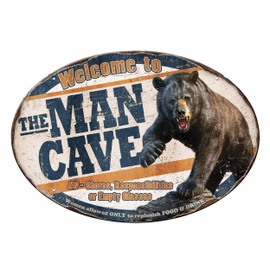 Rivers Edge Products Retro Metal Tin Sign, 12" x 17" Weatherproof Metal Wall Art for Indoor or Outdoor Decor, Vintage Man Cave, Bar, Cabin, Garage, or Home Decor, Welcome to the Man Cave