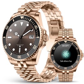 2025 DA GPT Smart Watch, Deep Search, Heart Rate, Stress, Blood Oxygen, Sleep Monitor, 107 Sports Modes, Waterproof Round Watch, 1.19-inch AMOLED Display, Compatible Android and iOS Gold Metal