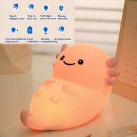 Bestfaith Cute Pink Axolotl Night Light, LED Squishy Night Lamp, Dimmable Timer Nursery Nightlight for Kids, Rechargeable Touch Lamp, Dorm Decor, Kids Funny Gifts (Pink Axolotl)