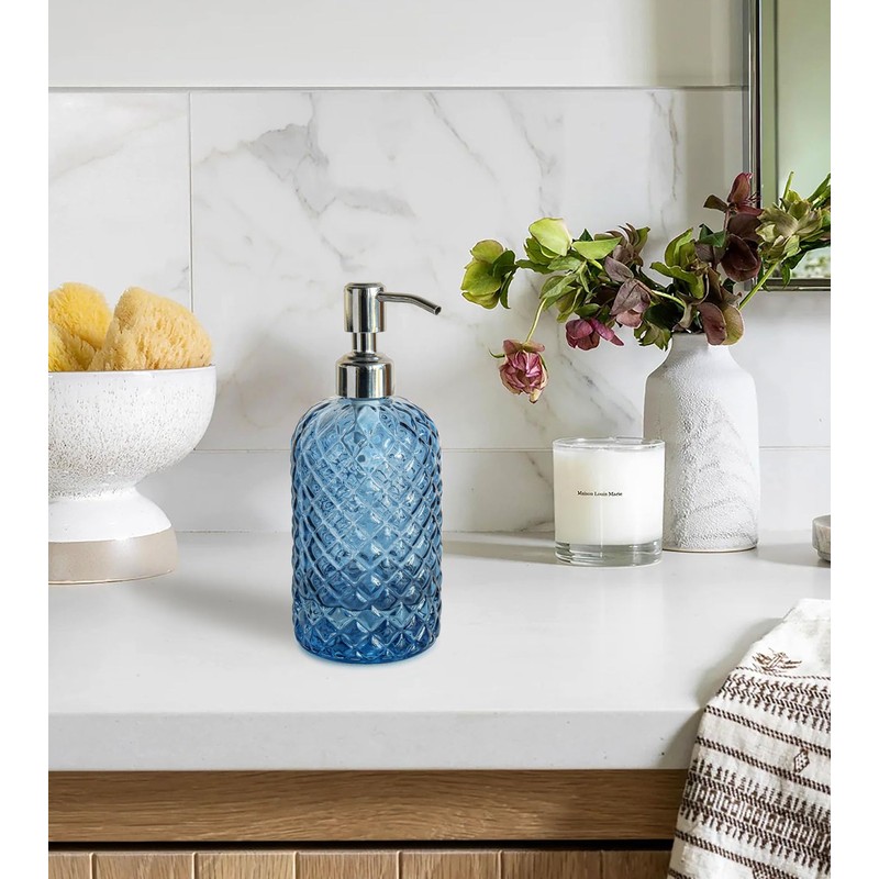 JASAI 18Oz Gem Patterned Glass Soap Dispenser for Kitchen and
