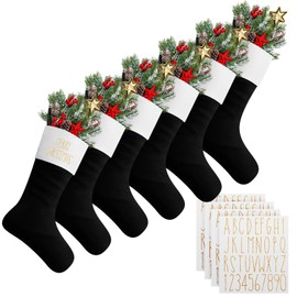 Tatuo 6 Pack Christmas Burlap Stockings Large 18" Xmas Stockings Christmas Hanging Decorations Tree Decor Xmas Party Supplies with 6 Sheet Letter Self Adhesive Vinyl Sticker (Black)