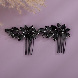 Teyglen Rhinestone Wedding Hair Comb Black Crystal Headpiece for Bride Wedding Crystal Hair Side Comb Bridal Crystal Hair Piece Rhinestone Hair Accessories for Women Girls (Black)