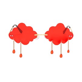 BOJOD Rimless Cute Sunglasses For Women Trendy Vintage Creative 90s Sunglasses Funny Cloud Shaped Disco Glasses RED