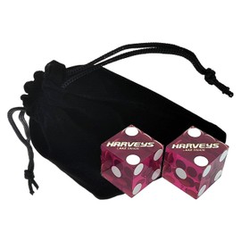 Genuine Harvey's Lake Tahoe Casino Dice Purple Polished w/Pouch + Craps Dealer 36" Rattan Dice Stick (Cyber-Deals Bundle)